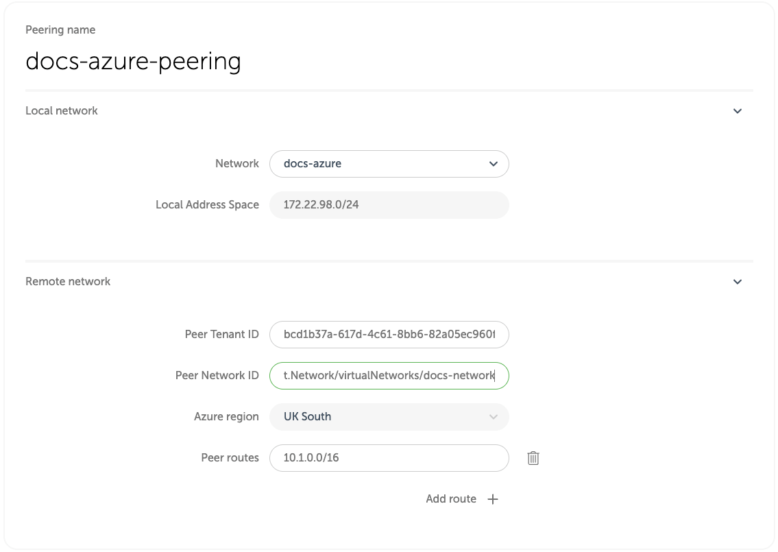 Azure peering - complete form